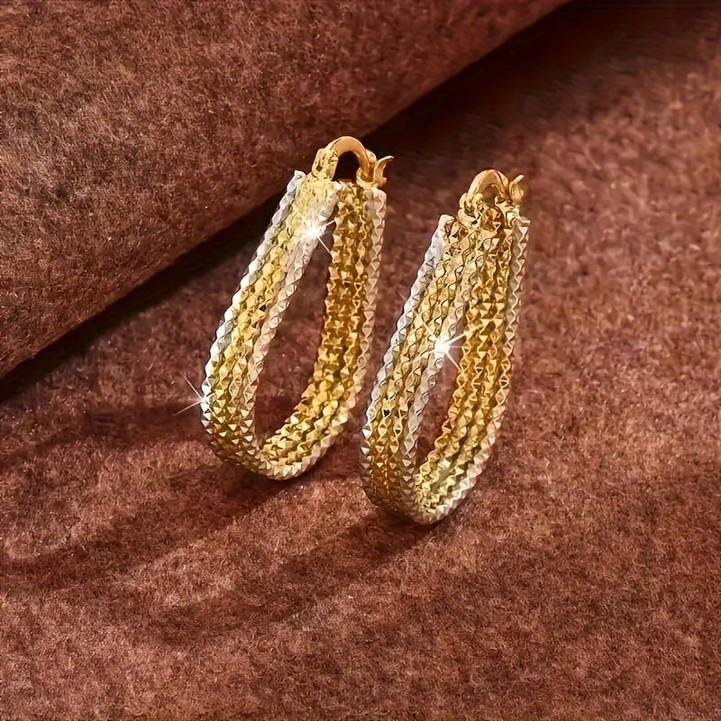Elegant Golden-Tone Teardrop Hoop Earrings with Sparkling Corrugated Design - Minimalist Copper Jewelry for Women, Ideal Gift, Versatile Earrings|Sparkling Finish|Goldplated Copper, Novelty Earrings