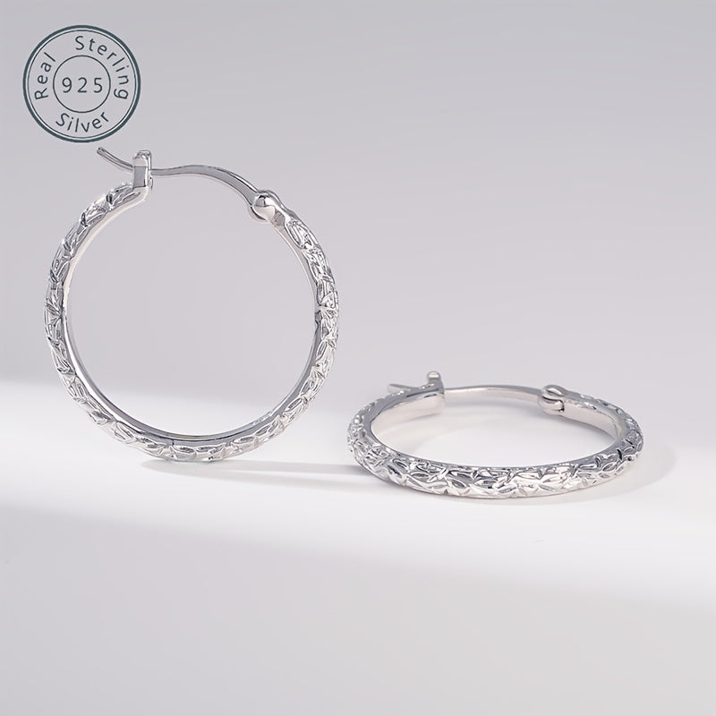 925 Sterling Silvery Hoop Earrings, Italian Hand-carved Diamond Cut, Clasps Designed for Easy Wear and Comfort, Vintage Elegance is the Perfect Gift for Ladies, Wives, Girlfriends, Mothers - Birthdays, Anniversaries, Valentines - Gift Boxes