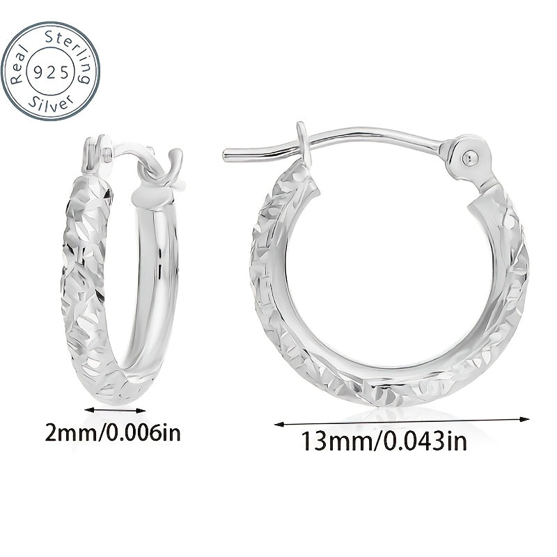 925 Sterling Silvery Hoop Earrings, Italian Hand-carved Diamond Cut, Clasps Designed for Easy Wear and Comfort, Vintage Elegance is the Perfect Gift for Ladies, Wives, Girlfriends, Mothers - Birthdays, Anniversaries, Valentines - Gift Boxes