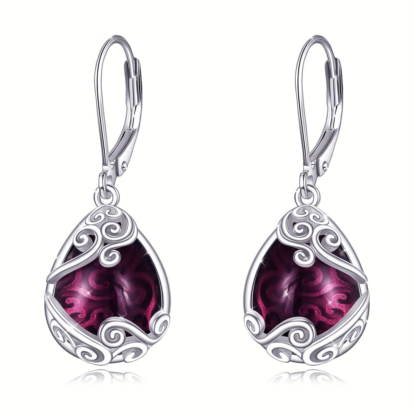925 Sterling Silver Amethyst Drop Earrings Filigree Teardrop Dangle Earrings Jewelry Gifts For Women Mother Daughter