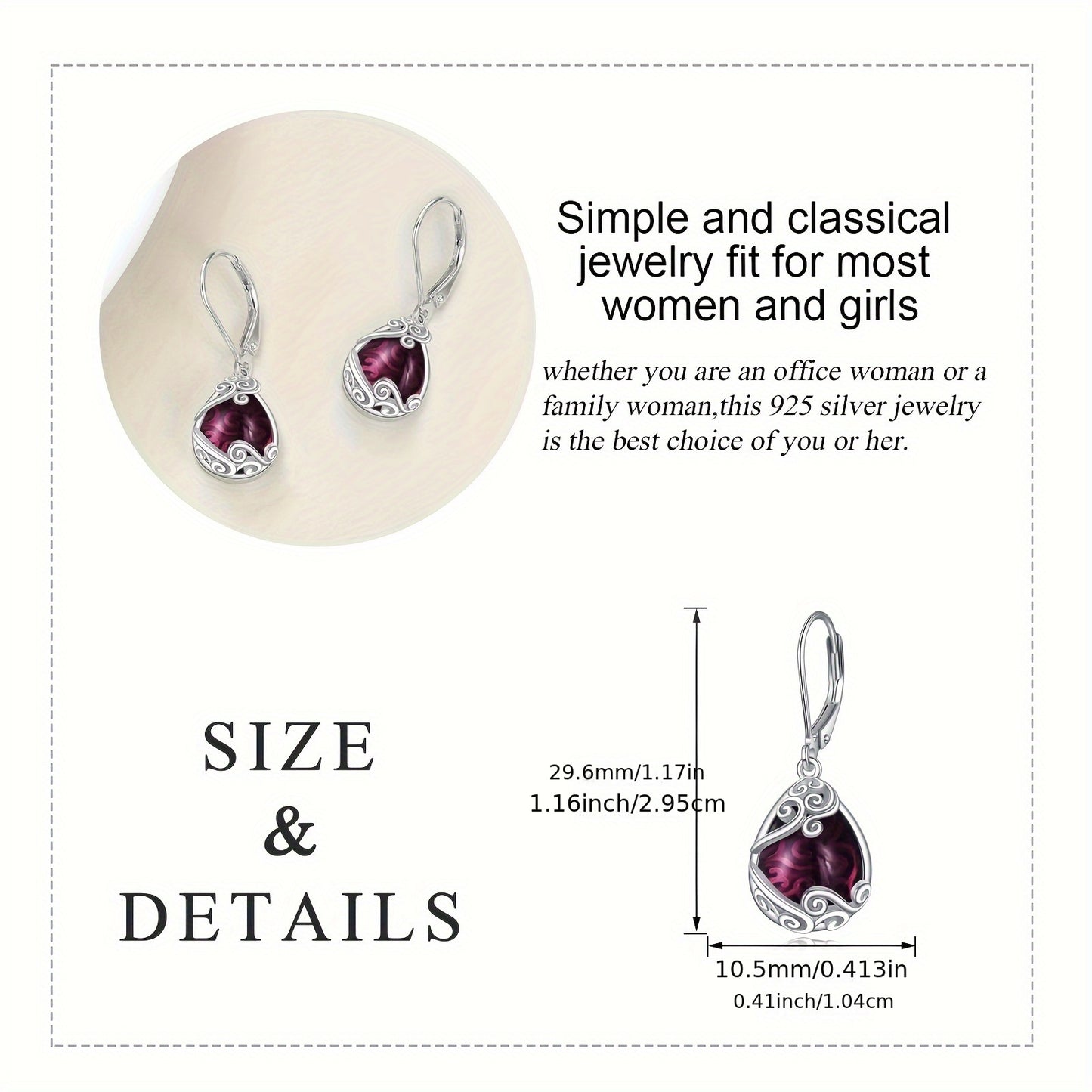 925 Sterling Silver Amethyst Drop Earrings Filigree Teardrop Dangle Earrings Jewelry Gifts For Women Mother Daughter