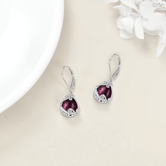 925 Sterling Silver Amethyst Drop Earrings Filigree Teardrop Dangle Earrings Jewelry Gifts For Women Mother Daughter