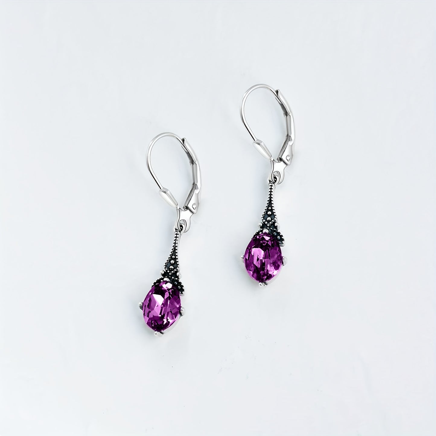 February Birthstone Earrings 925 Sterling Silver Vintage Leverback Retro Drop Earrings Birthday Jewelry Gifts For Women
