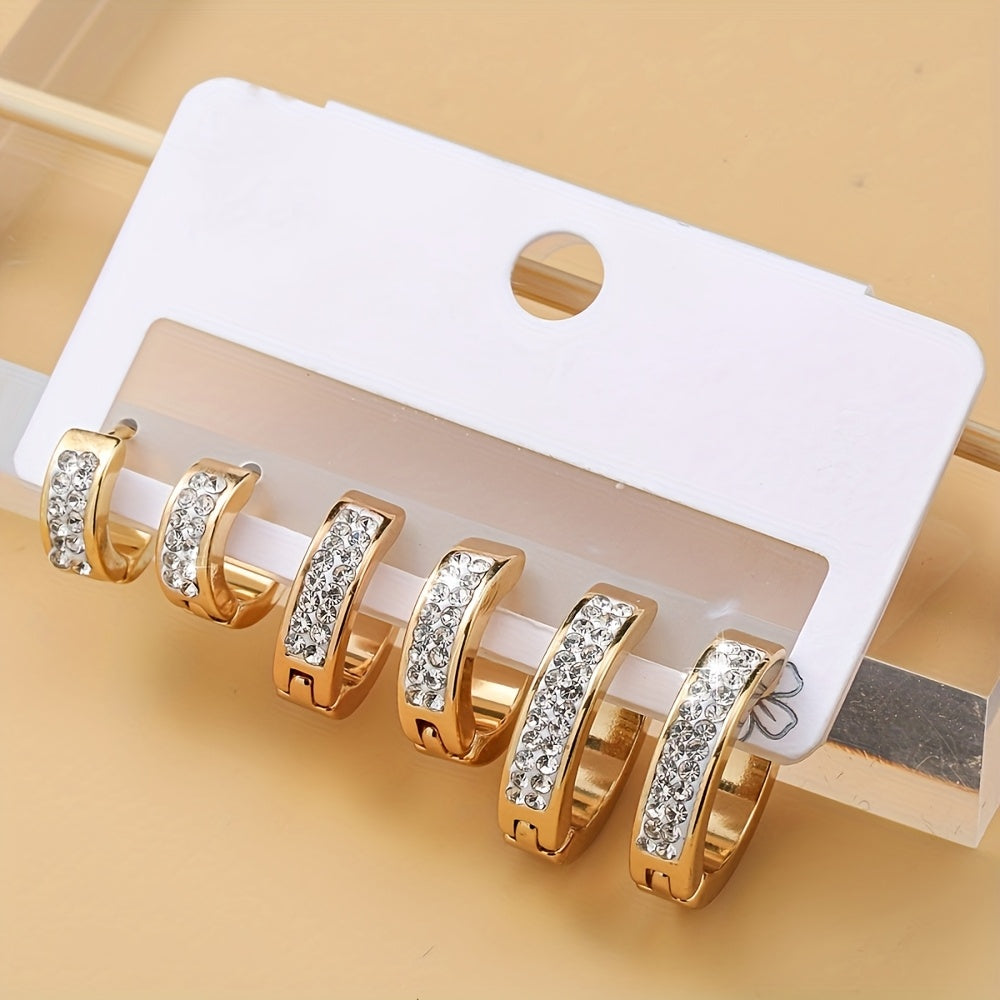 6pcs Elegant Hoop Earrings Set, Stainless Steel, Perfect for Daily Wear and Mother's Day Gifts