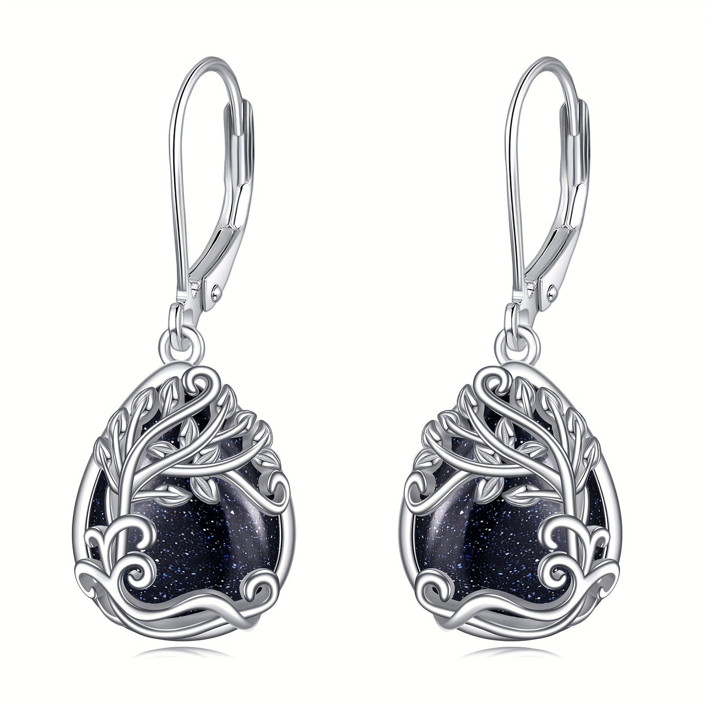 Tree Of Life Blue Sandstone Drop Dangle Teardrop Earrings 925 Sterling Silver Tree Of Life Leverback Earrings For Women Jewelry Gifts