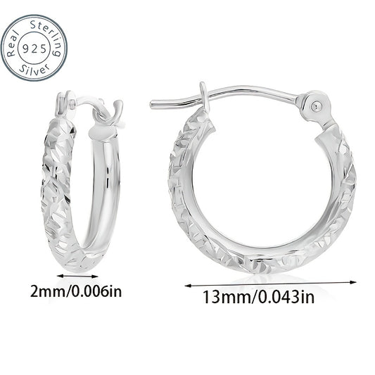 925 Sterling Silvery Hoop Earrings, Italian Hand-carved Diamond Cut, Clasps Designed for Easy Wear and Comfort, Vintage Elegance is the Perfect Gift for Ladies, Wives, Girlfriends, Mothers - Birthdays, Anniversaries, Valentines - Gift Boxes