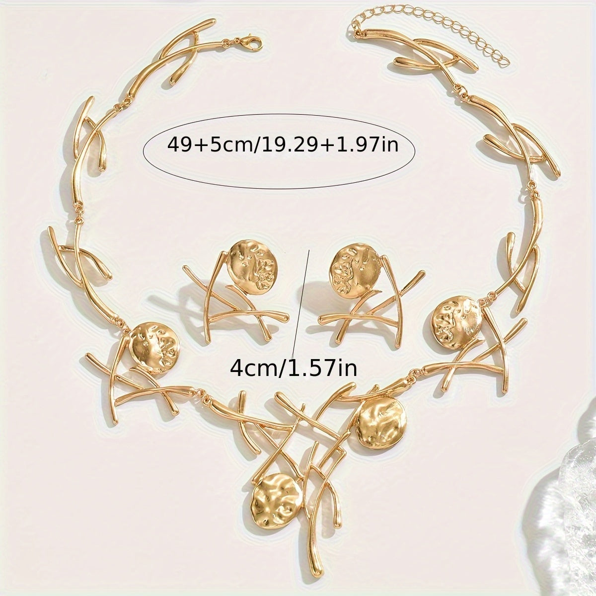 3pcs European and American Exaggerated Personality Necklace + Earring Women'S Jewelry Set Vintage Bohemian Geometric Oval Irregular Zinc Alloy Branch Design Clavicle Chain Daily Party Banquet Light Luxury High-end Gift Multi-Accessory Set