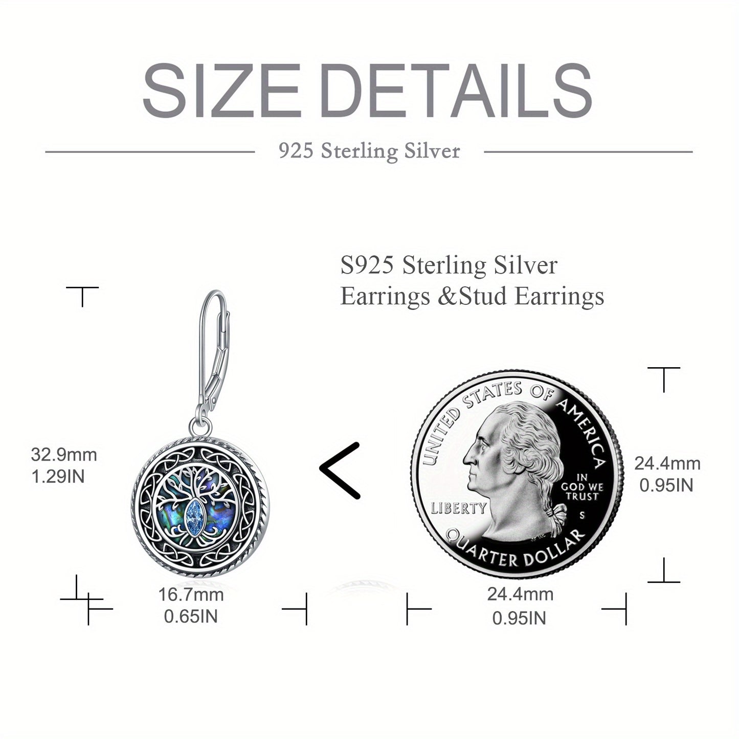 925 Sterling Silvery Tree of Life Women's Earrings Fashion Abalone Shell Jewelry Mom Sister Friend Birthday Gift