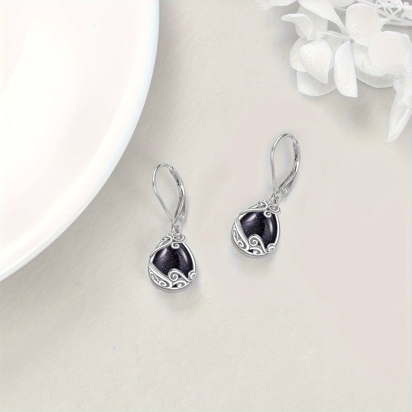 925 Sterling Silver Blue Sandstone Drop Dangle Teardrop Earrings Leverback Earrings For Women Jewelry Gifts