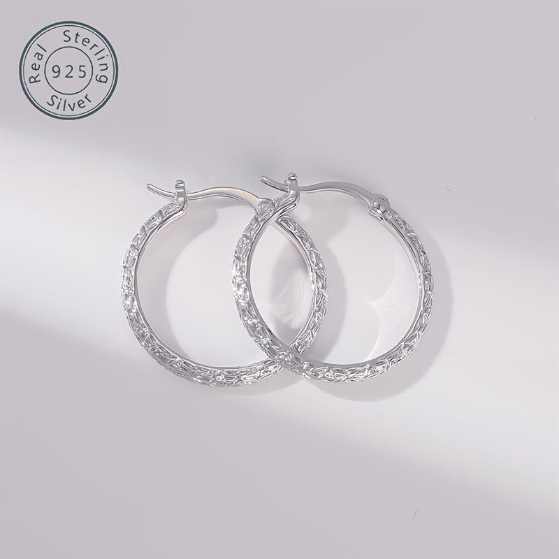 925 Sterling Silvery Hoop Earrings, Italian Hand-carved Diamond Cut, Clasps Designed for Easy Wear and Comfort, Vintage Elegance is the Perfect Gift for Ladies, Wives, Girlfriends, Mothers - Birthdays, Anniversaries, Valentines - Gift Boxes