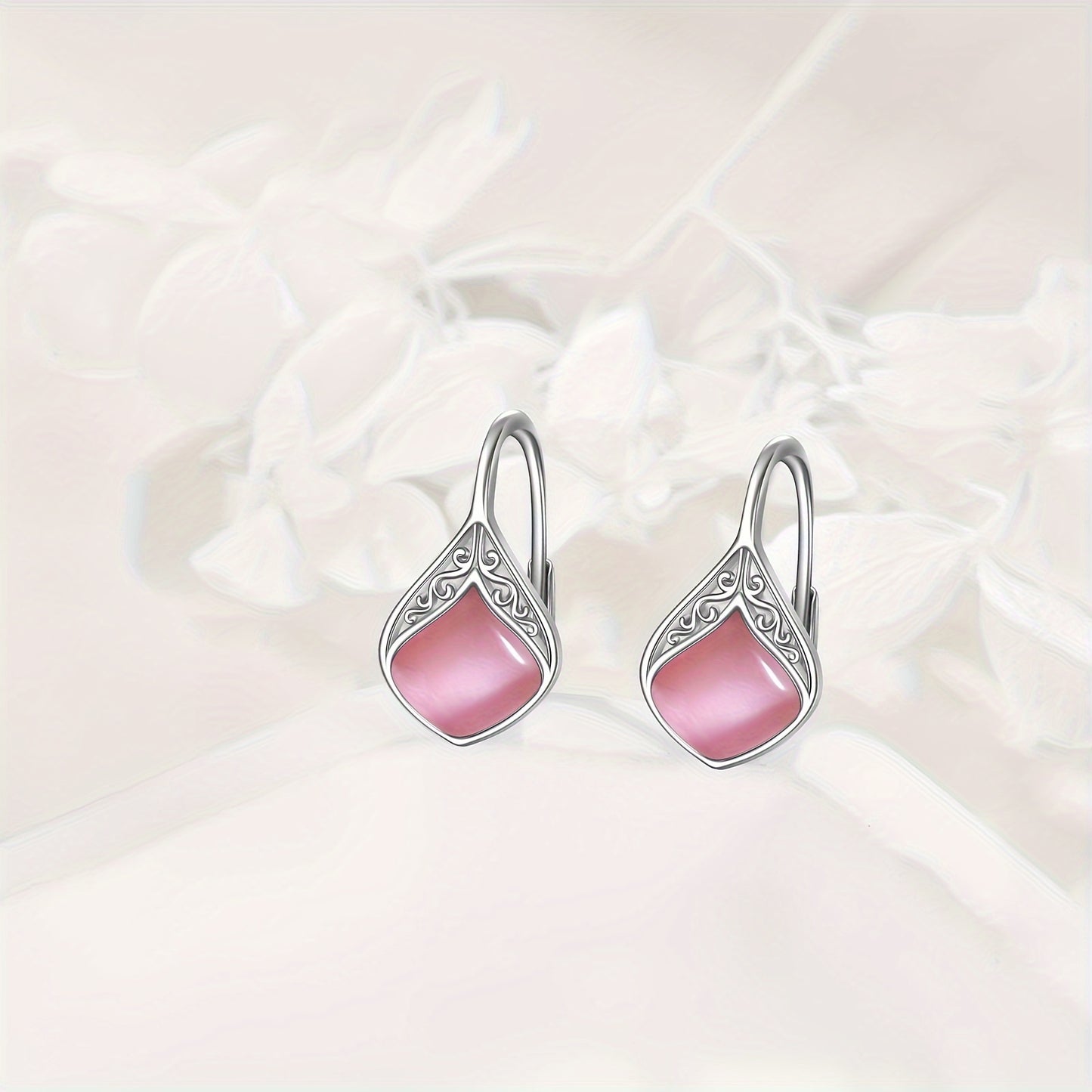 Pink Opal Teardrop Leverback Earrings for Women 925 Sterling Silvery Pink Opal Dangle Earrings Jewelry for Women Sensitive Ears, Perfect for Thanksgiving