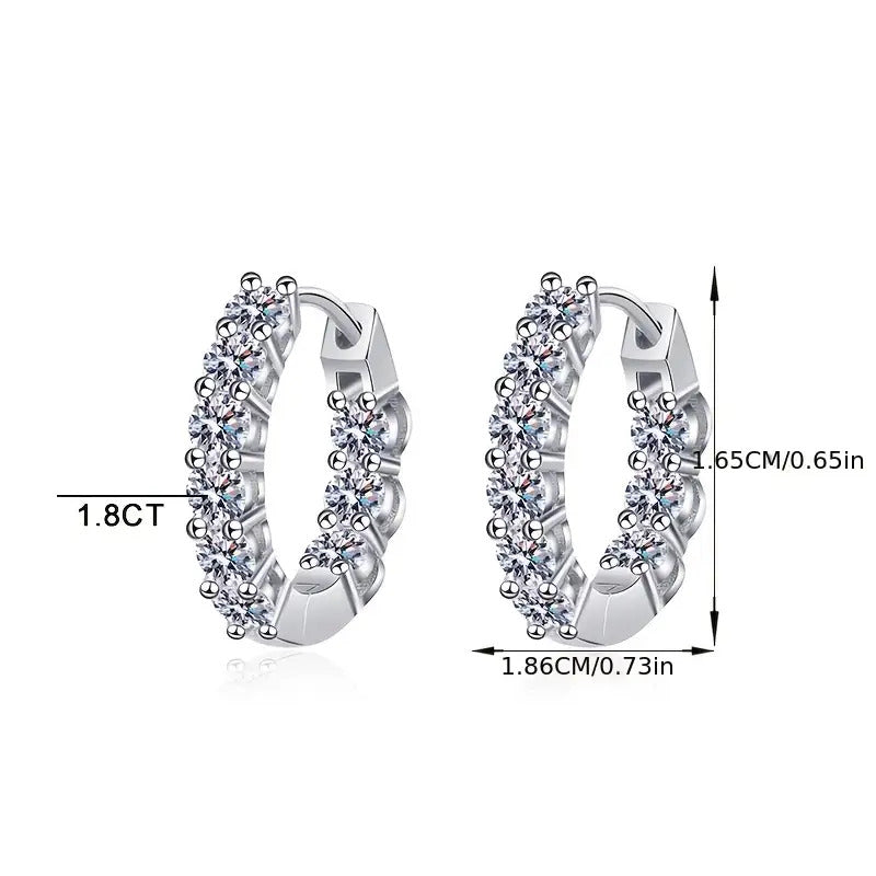 1.8 Carat Round Cut D Color VVS1 Clarity Lab-Created Moissanite Earrings for Women, 925 Sterling Silver Hoop Earrings, Perfect for Anniversary, Birthday, Valentine'S Day, Or Christmas Gifts