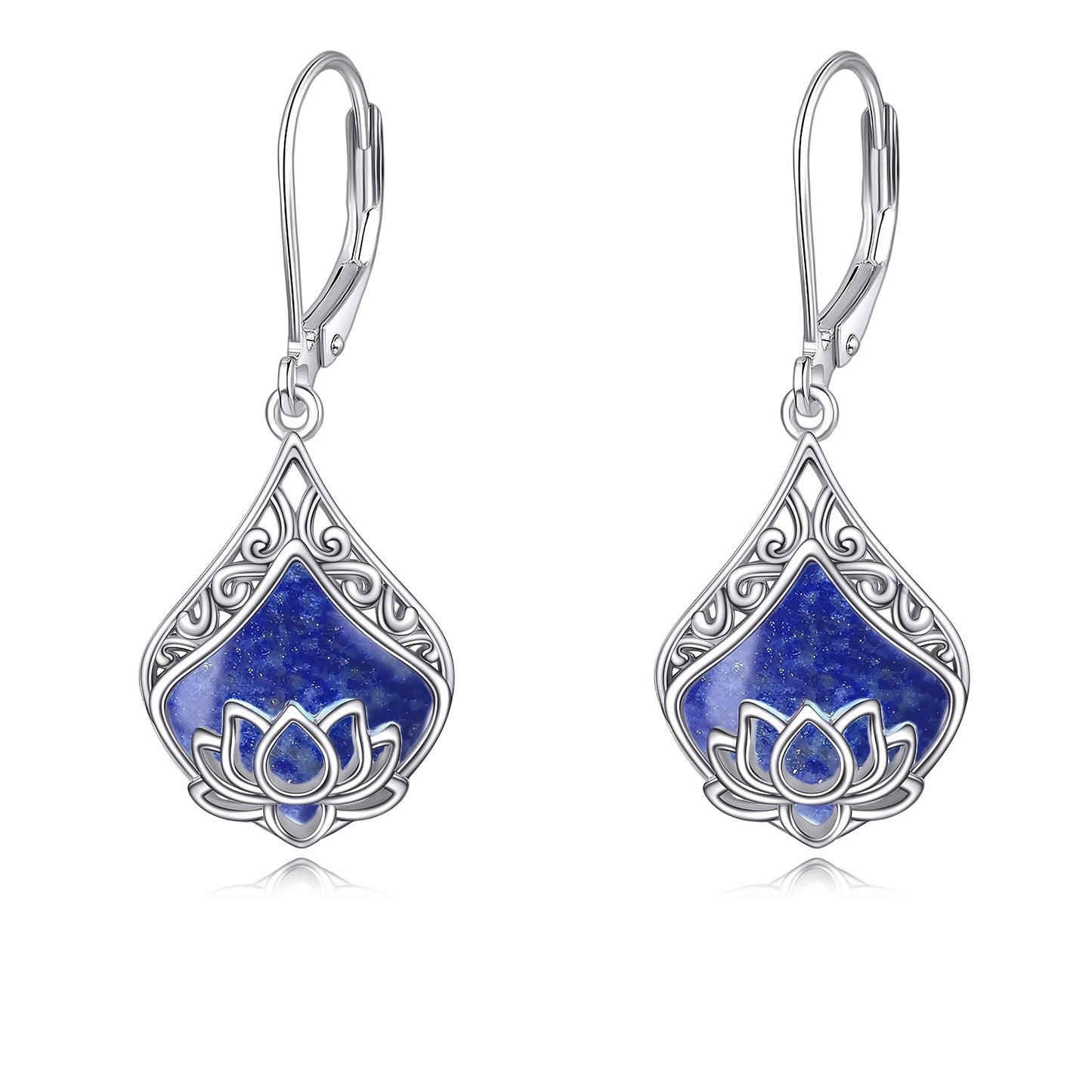 Lotus Earrings 925 Sterling Silver Teardrop Rose Quartz Dangle Earrings For Women Gemstone Jewelry