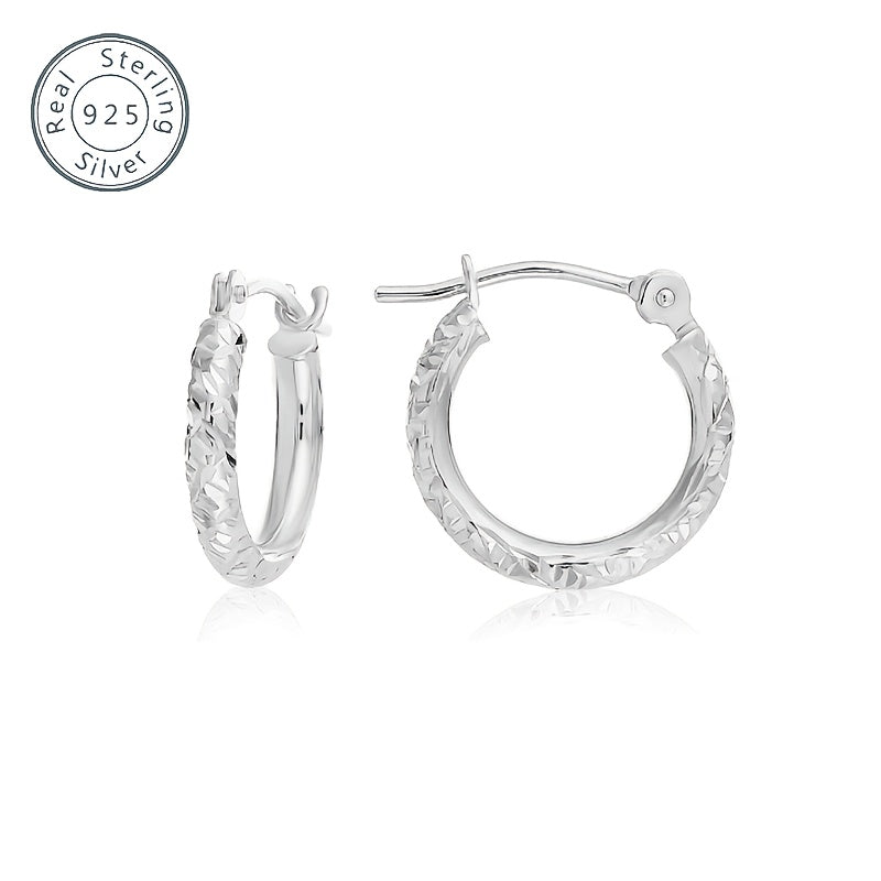 925 Sterling Silvery Hoop Earrings, Italian Hand-carved Diamond Cut, Clasps Designed for Easy Wear and Comfort, Vintage Elegance is the Perfect Gift for Ladies, Wives, Girlfriends, Mothers - Birthdays, Anniversaries, Valentines - Gift Boxes