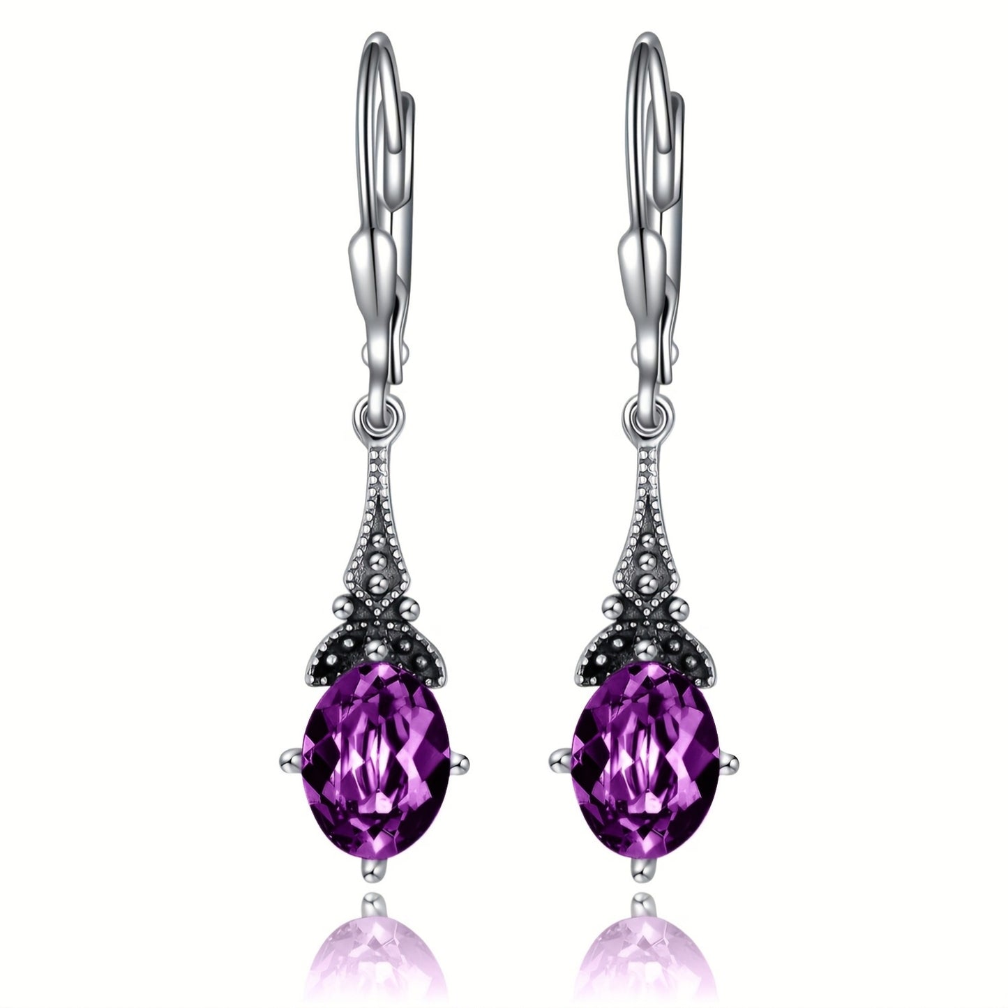 February Birthstone Earrings 925 Sterling Silver Vintage Leverback Retro Drop Earrings Birthday Jewelry Gifts For Women