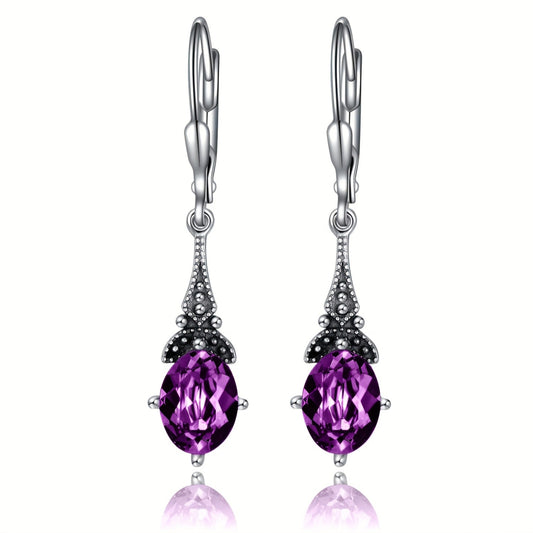 February Birthstone Earrings 925 Sterling Silver Vintage Leverback Retro Drop Earrings Birthday Jewelry Gifts For Women