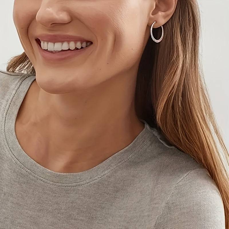 925 Silvery Simple Fashion Unique Ripple Earrings, Water Ripple Indentation Design, Lightweight Texture, Suitable for Daily Commute, Earrings for Women, Jewelry Gifts, Gift Exquisite Gift Box