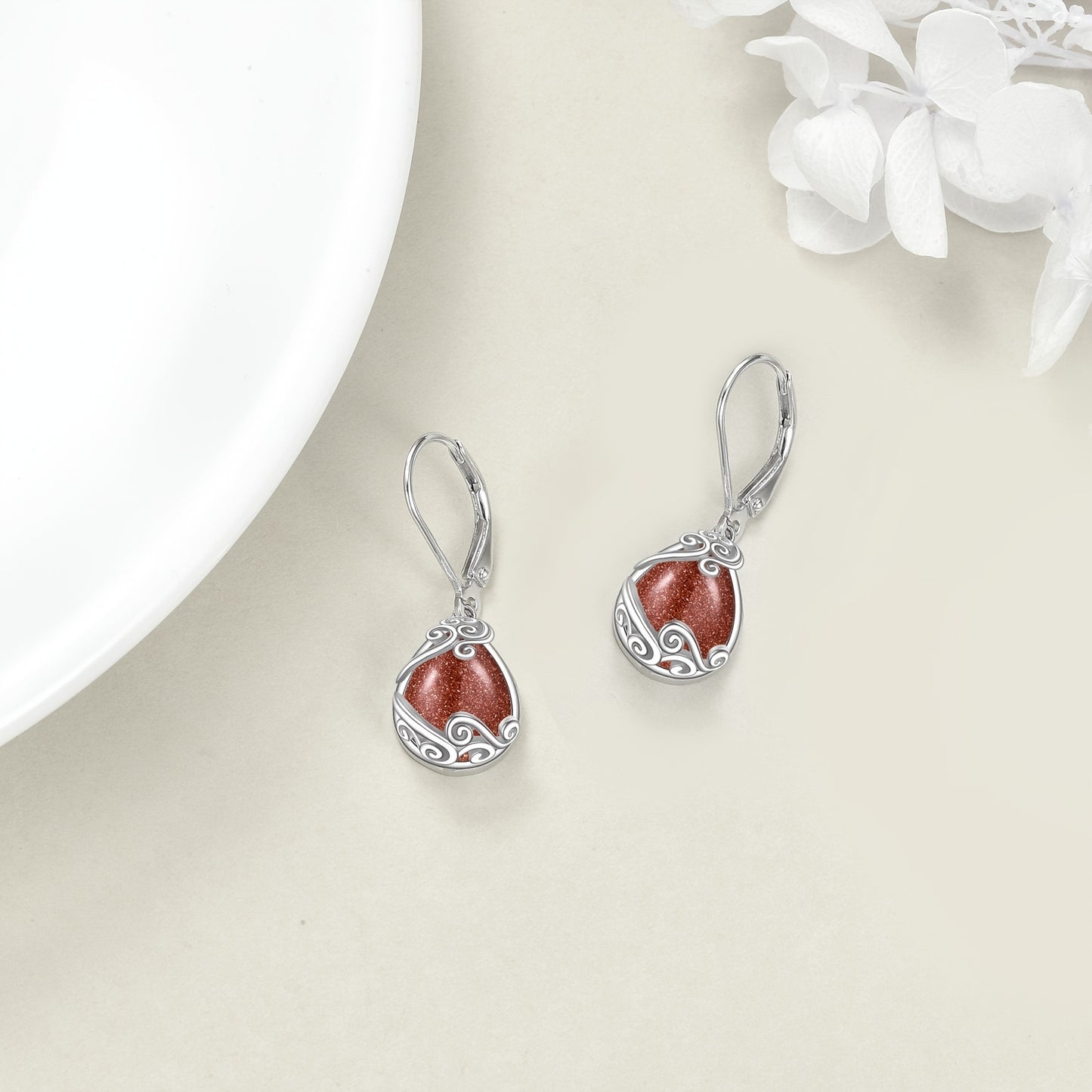 925 Sterling Silver Gold Sand Stone Filigree Drop Dangle Teardrop Earrings Leverback Earrings For Women Jewelry Gifts