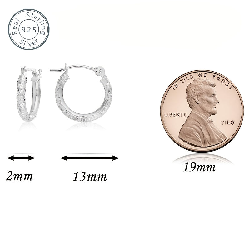 925 Sterling Silvery Hoop Earrings, Italian Hand-carved Diamond Cut, Clasps Designed for Easy Wear and Comfort, Vintage Elegance is the Perfect Gift for Ladies, Wives, Girlfriends, Mothers - Birthdays, Anniversaries, Valentines - Gift Boxes