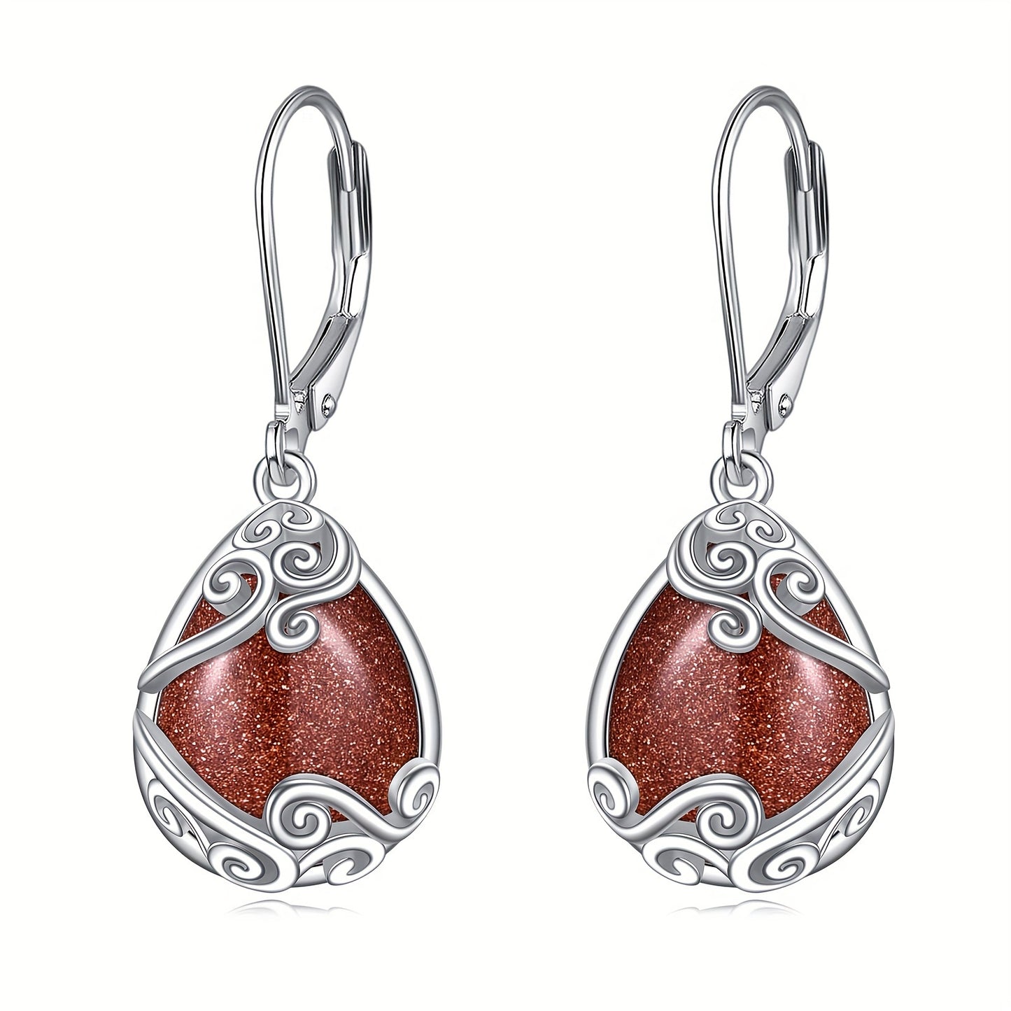 925 Sterling Silver Gold Sand Stone Filigree Drop Dangle Teardrop Earrings Leverback Earrings For Women Jewelry Gifts