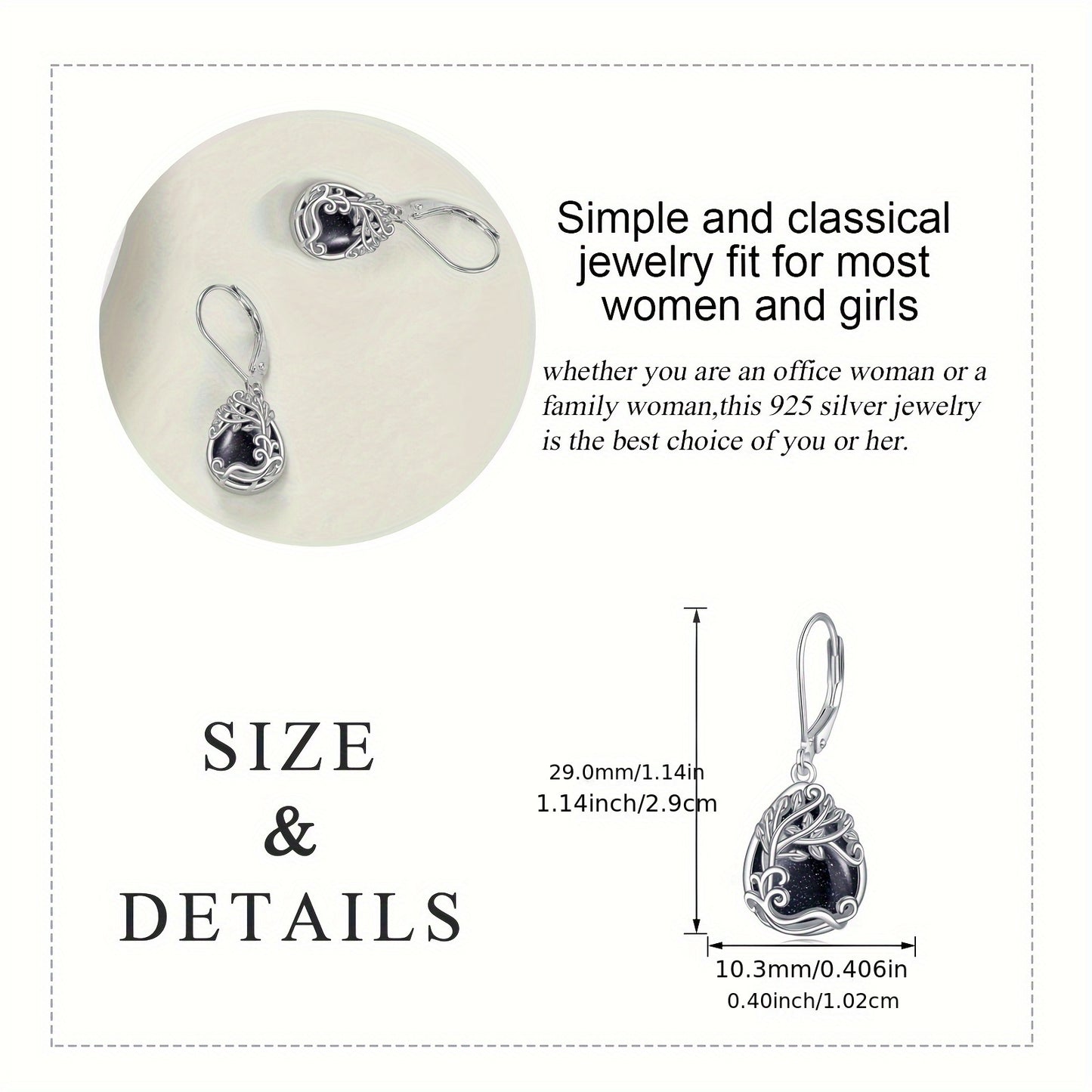 Tree Of Life Blue Sandstone Drop Dangle Teardrop Earrings 925 Sterling Silver Tree Of Life Leverback Earrings For Women Jewelry Gifts