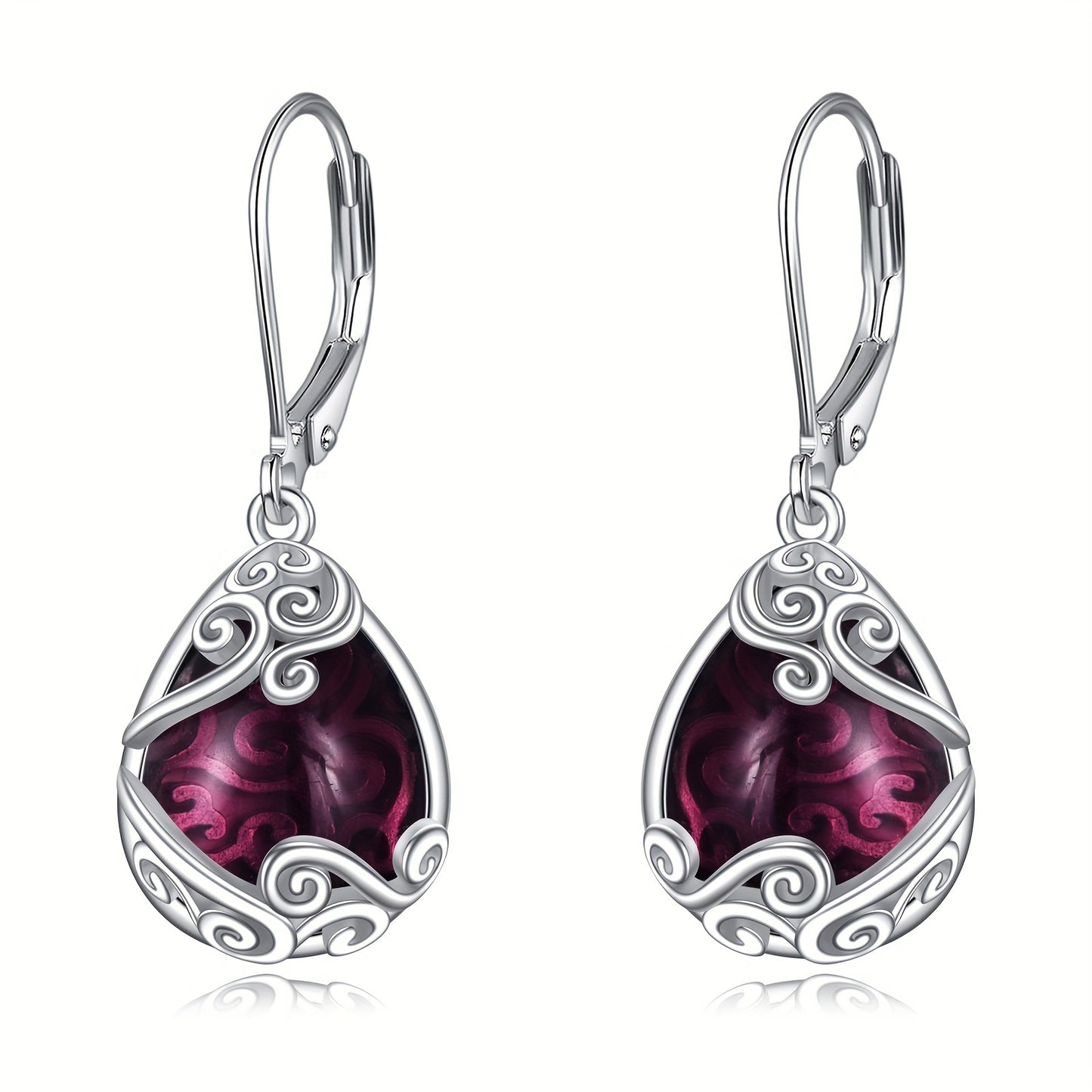 925 Sterling Silver Amethyst Drop Earrings Filigree Teardrop Dangle Earrings Jewelry Gifts For Women Mother Daughter
