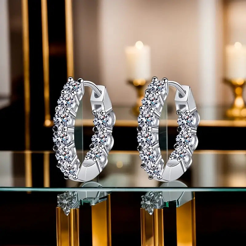 1.8 Carat Round Cut D Color VVS1 Clarity Lab-Created Moissanite Earrings for Women, 925 Sterling Silver Hoop Earrings, Perfect for Anniversary, Birthday, Valentine'S Day, Or Christmas Gifts