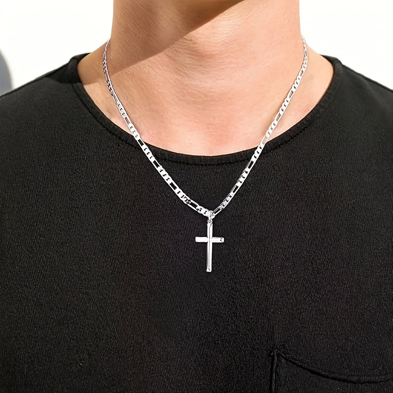 925 Sterling Silvery (including 9g) Figaro Cross, Simple Hip Hop Everything, Italian Men And Women with The Same, Beautiful Gift Box