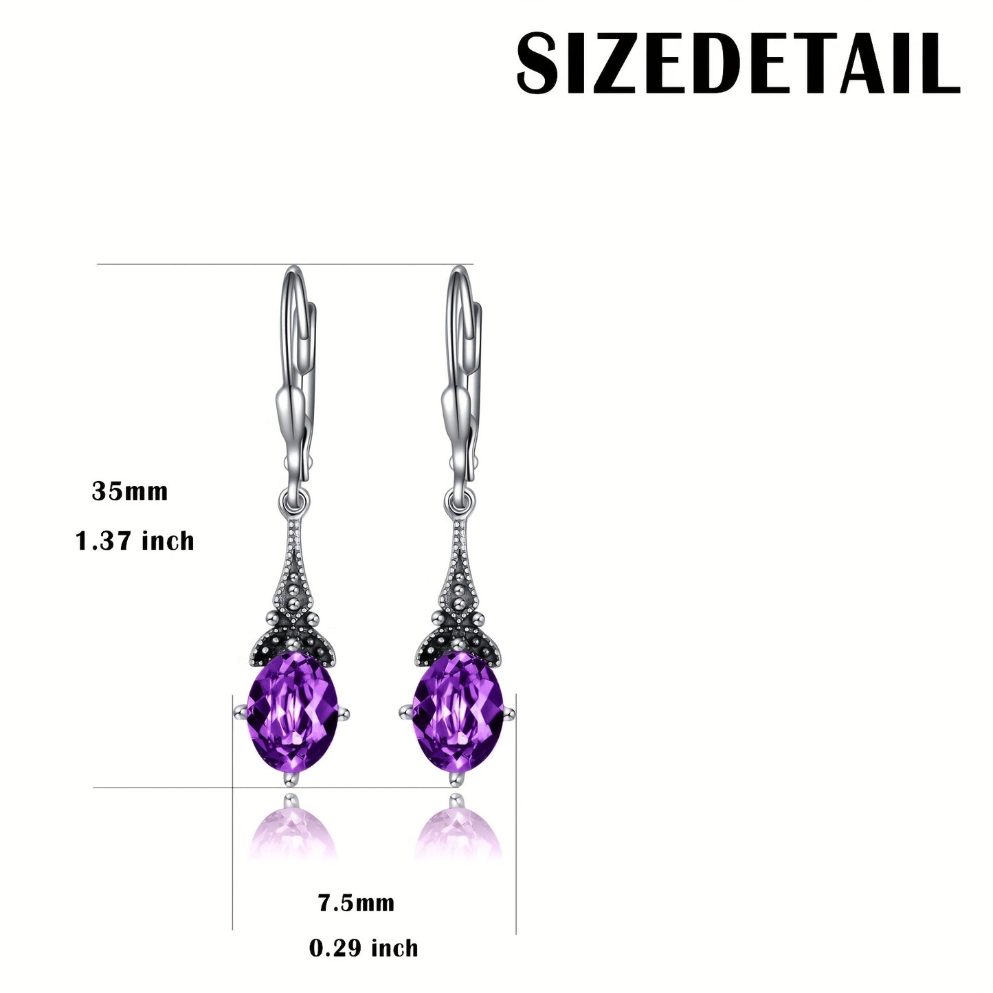 February Birthstone Earrings 925 Sterling Silver Vintage Leverback Retro Drop Earrings Birthday Jewelry Gifts For Women