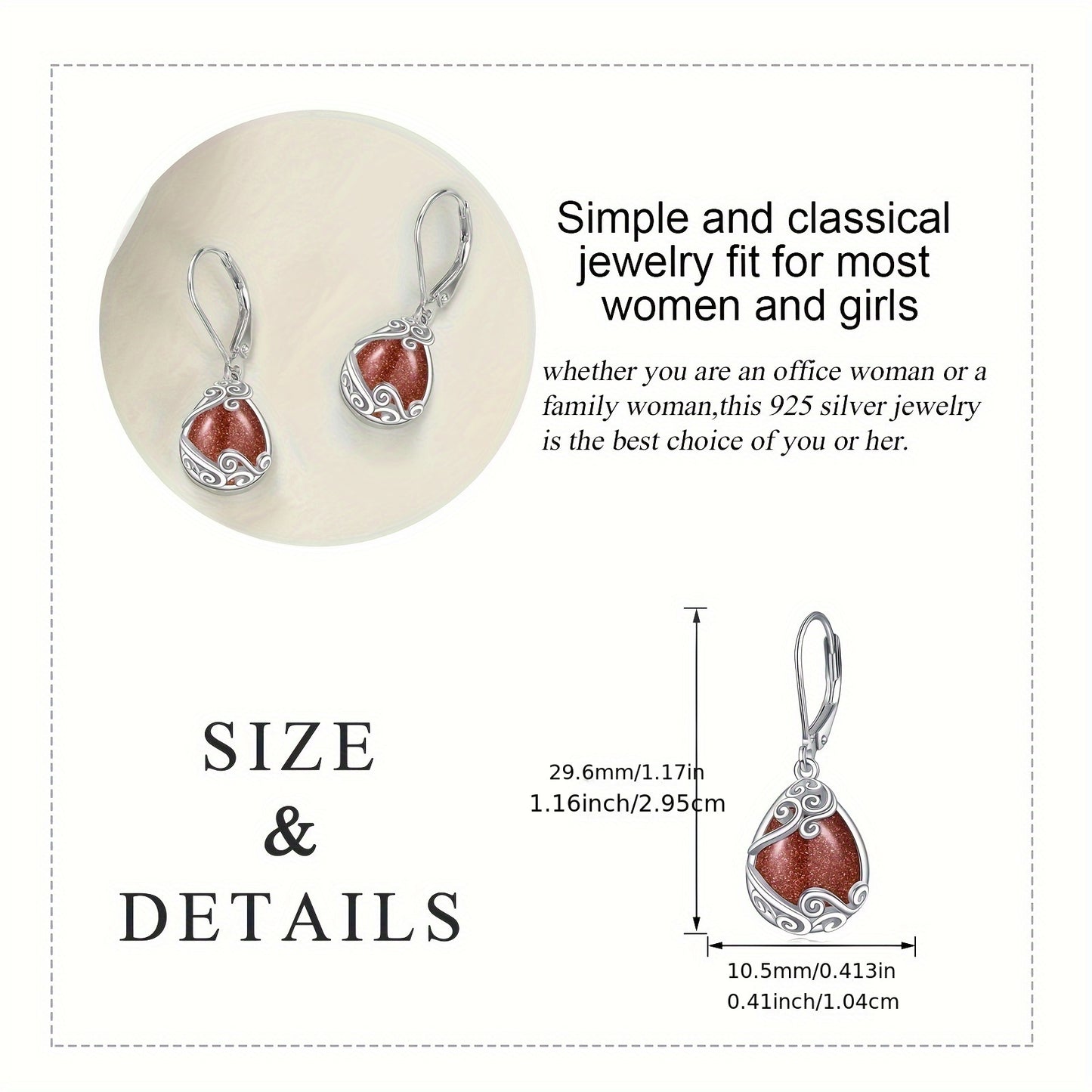 925 Sterling Silver Gold Sand Stone Filigree Drop Dangle Teardrop Earrings Leverback Earrings For Women Jewelry Gifts