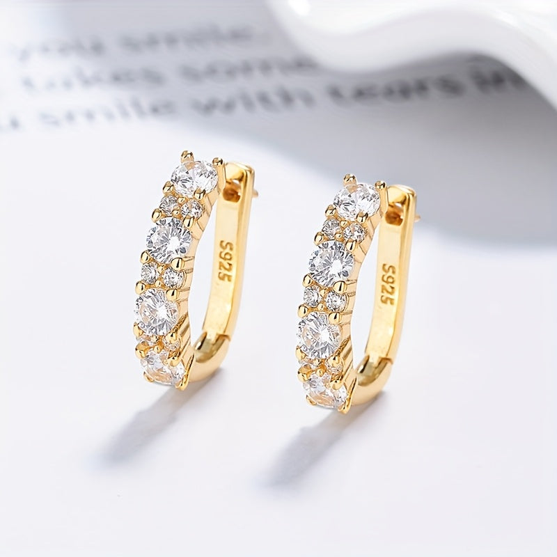 925 Sterling Silvery Moissanite Earrings for Women, with Two Colors Of Golden And Silvery, Elegant And Charming, Sexy And Charming, Sparkling Female Charm Jewelry, Party, Banquet, Mother's Day, Local Warehouse, with Exquisite Gift Box Included.