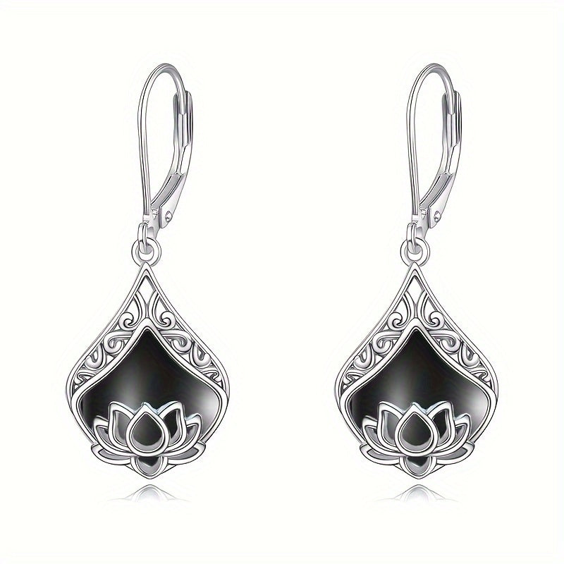 Lotus Earrings 925 Sterling Silver Teardrop Rose Quartz Dangle Earrings For Women Gemstone Jewelry