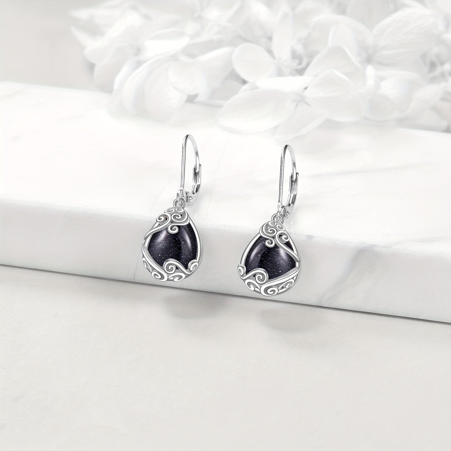 925 Sterling Silver Blue Sandstone Drop Dangle Teardrop Earrings Leverback Earrings For Women Jewelry Gifts
