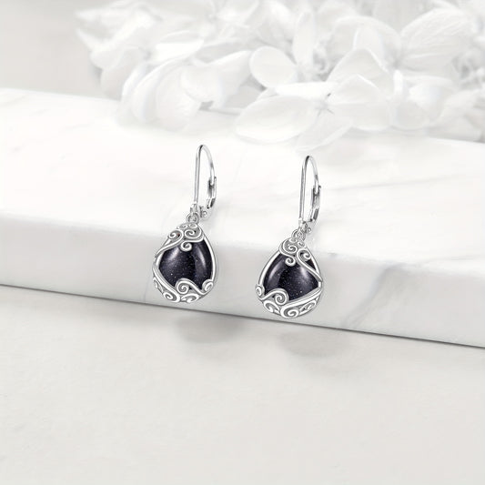 925 Sterling Silver Blue Sandstone Drop Dangle Teardrop Earrings Leverback Earrings For Women Jewelry Gifts