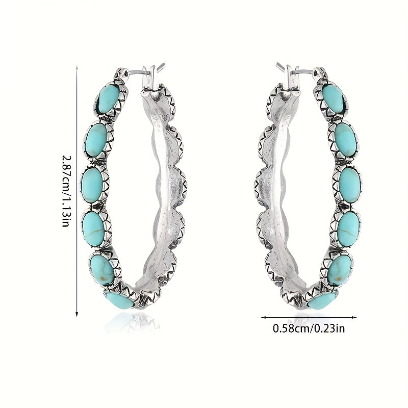 925 Sterling Silvery Vintage Oval Turquoise Teardrop Hollow Earrings Earrings, Weddings, Valentine's Day, Halloween, Anniversaries, Various Holidays, Special Occasions, Boutique Gift Sets