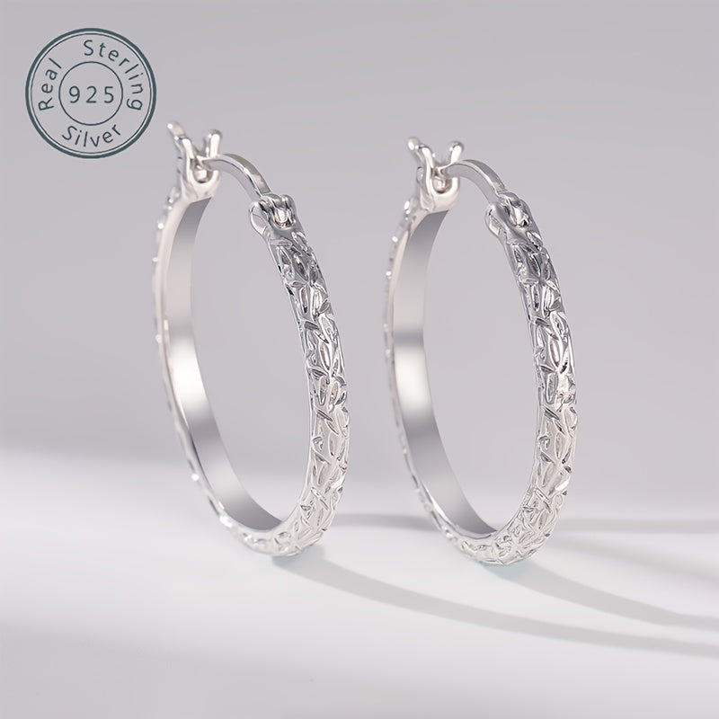 925 Sterling Silvery Hoop Earrings, Italian Hand-carved Diamond Cut, Clasps Designed for Easy Wear and Comfort, Vintage Elegance is the Perfect Gift for Ladies, Wives, Girlfriends, Mothers - Birthdays, Anniversaries, Valentines - Gift Boxes