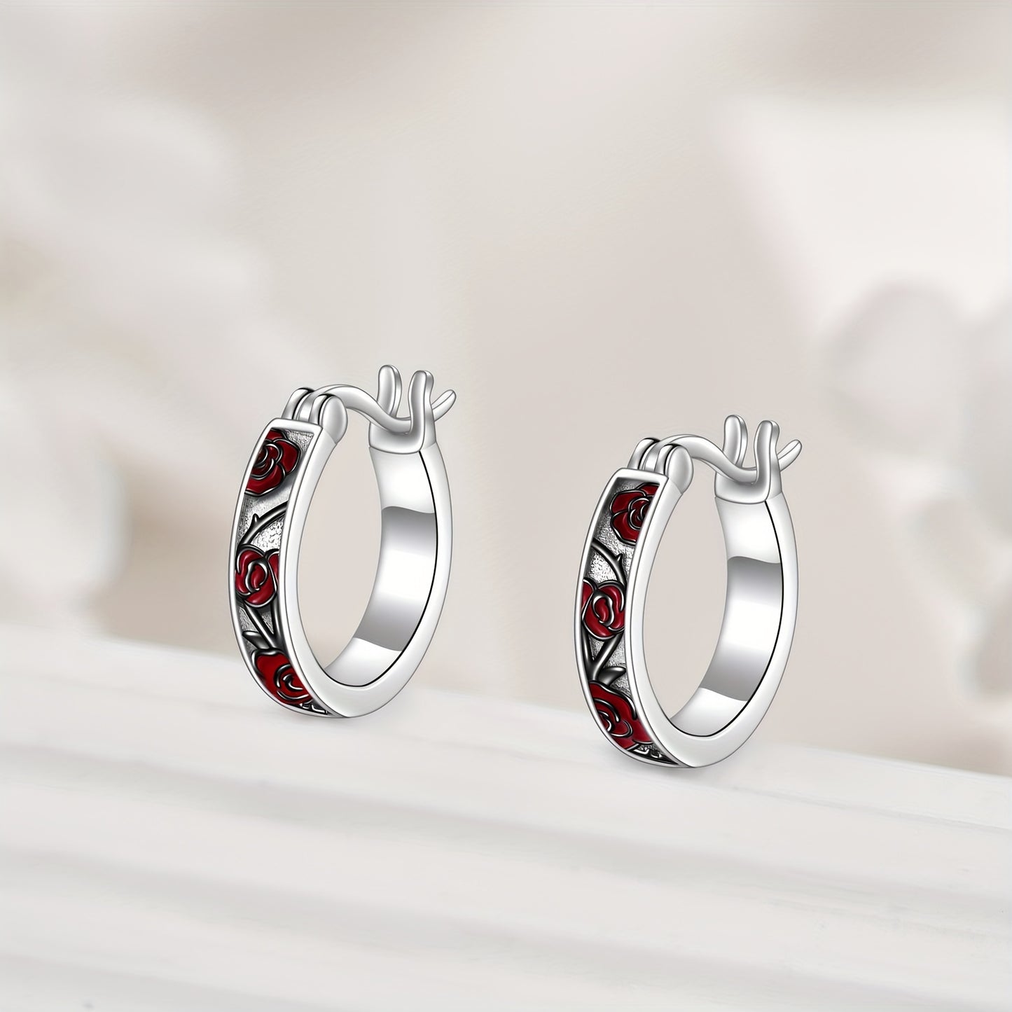 Rose Earrings in Pure Silvery S925