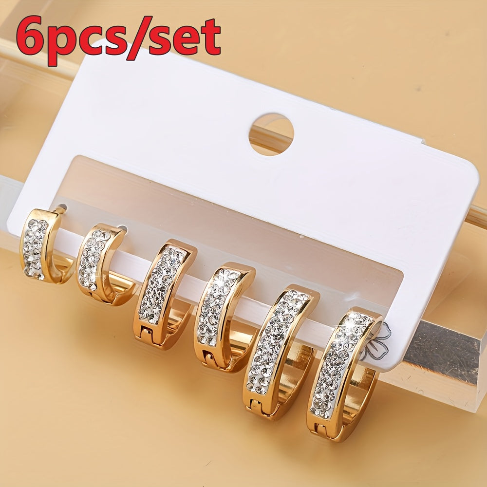 6pcs Elegant Hoop Earrings Set, Stainless Steel, Perfect for Daily Wear and Mother's Day Gifts