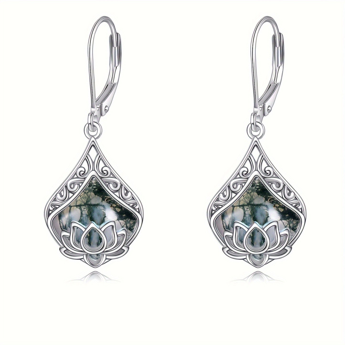 Lotus Earrings 925 Sterling Silver Teardrop Rose Quartz Dangle Earrings For Women Gemstone Jewelry