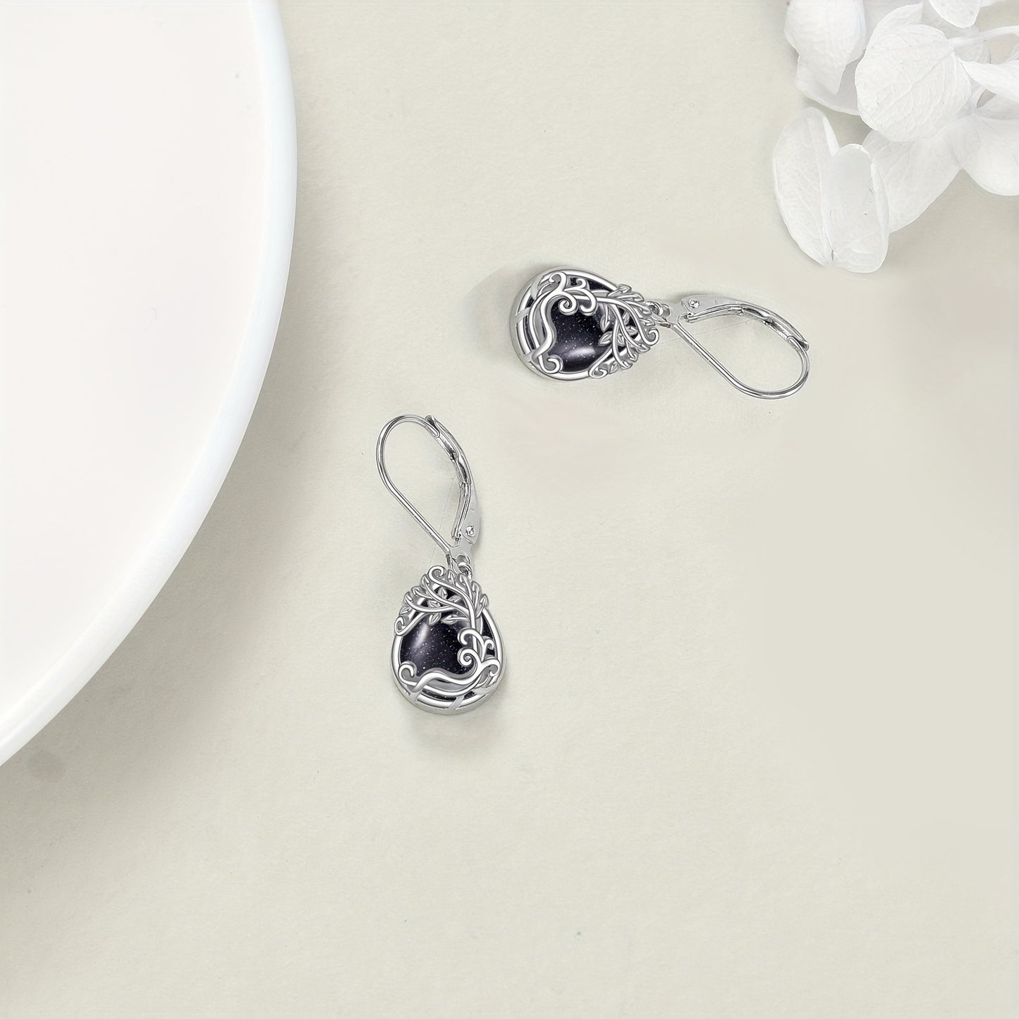Tree Of Life Blue Sandstone Drop Dangle Teardrop Earrings 925 Sterling Silver Tree Of Life Leverback Earrings For Women Jewelry Gifts