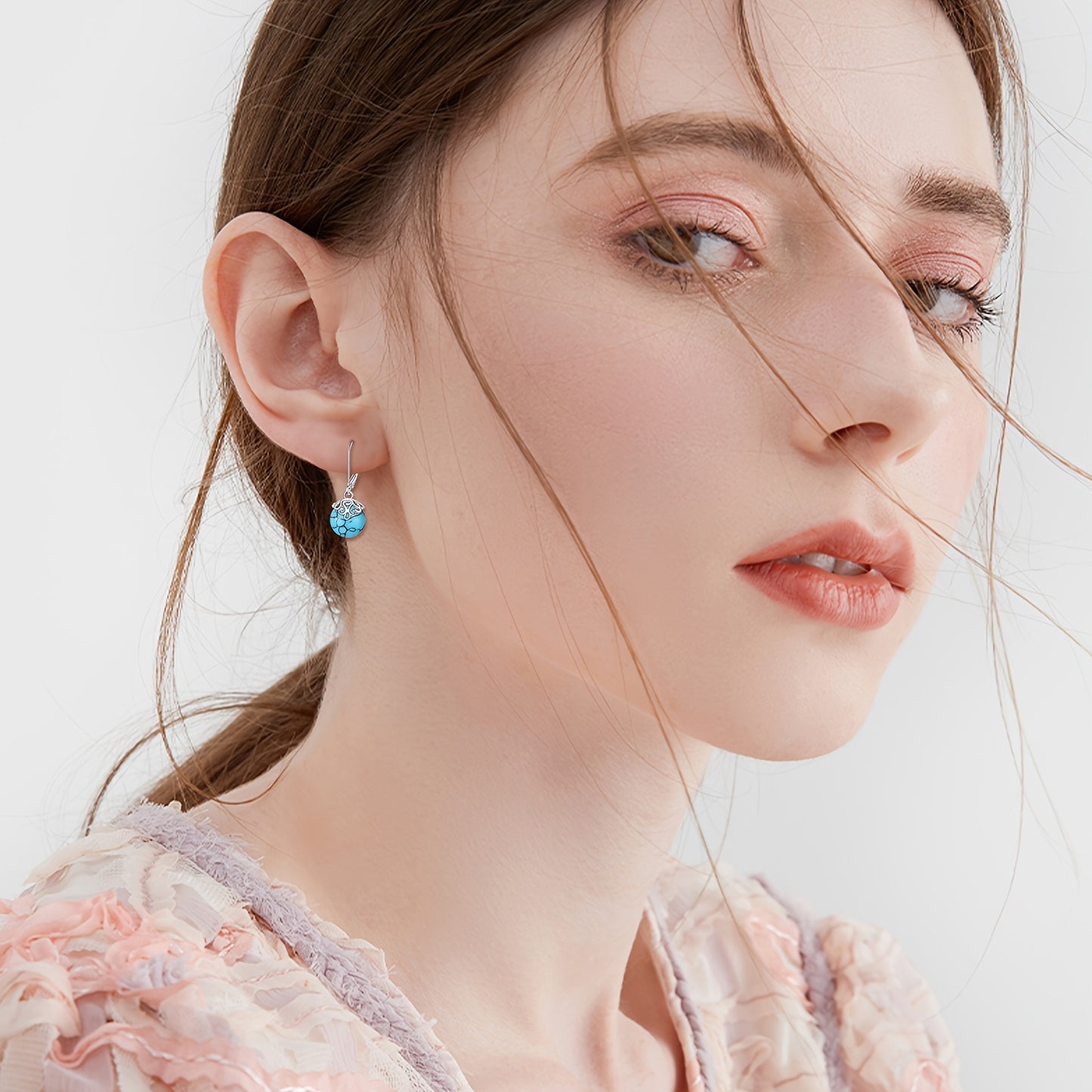 Synthetic Turquoise Filigree Earrings 925 Sterling Silver Dangle Leverback Earrings for Women Birthday Gifts Hypoallergenic
