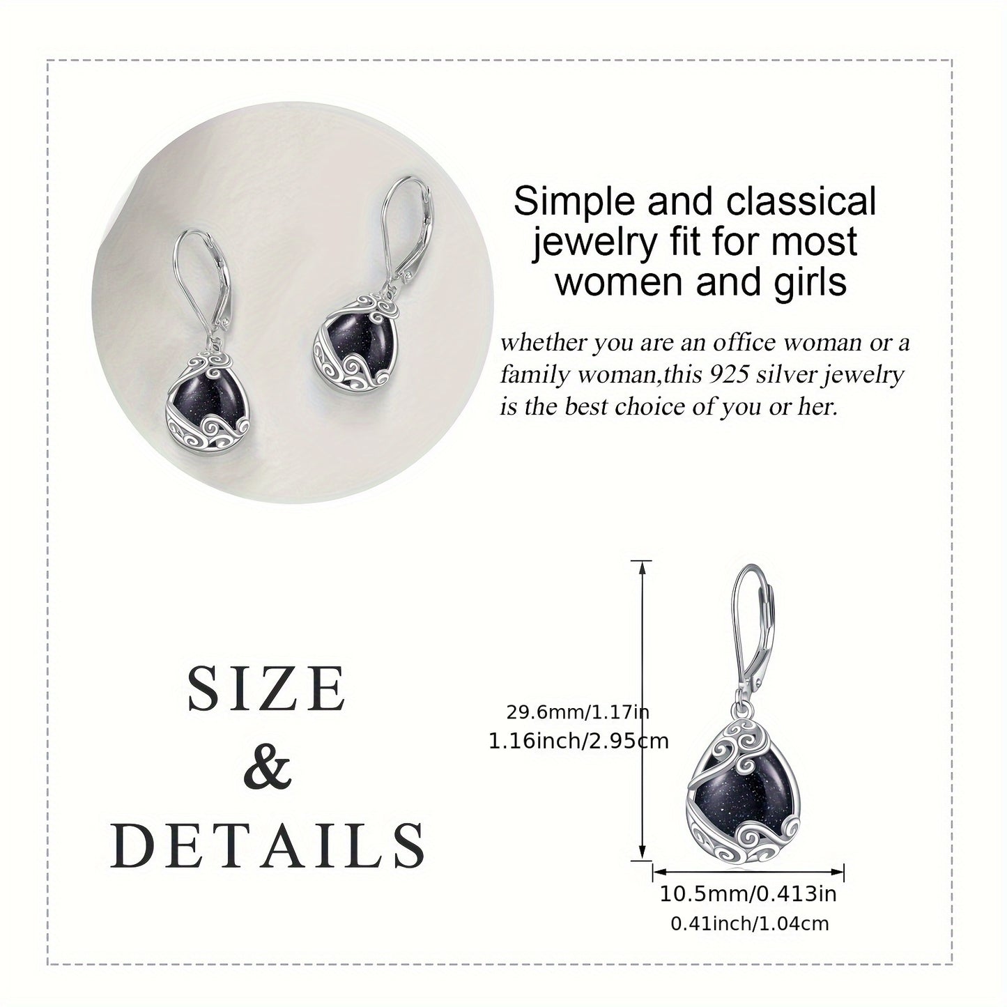 925 Sterling Silver Blue Sandstone Drop Dangle Teardrop Earrings Leverback Earrings For Women Jewelry Gifts