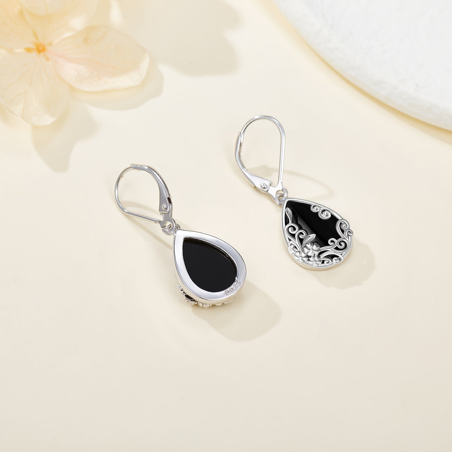 Filigree Earrings Sterling Silvery Black Onyx Dangle Drop Earrings Jewelry Gift for Women