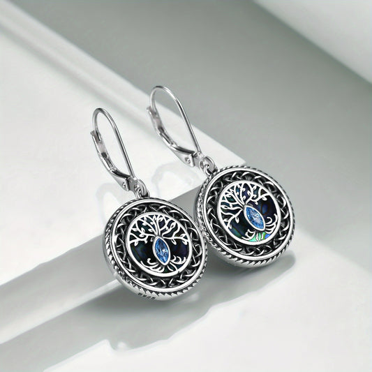 925 Sterling Silvery Tree of Life Women's Earrings Fashion Abalone Shell Jewelry Mom Sister Friend Birthday Gift