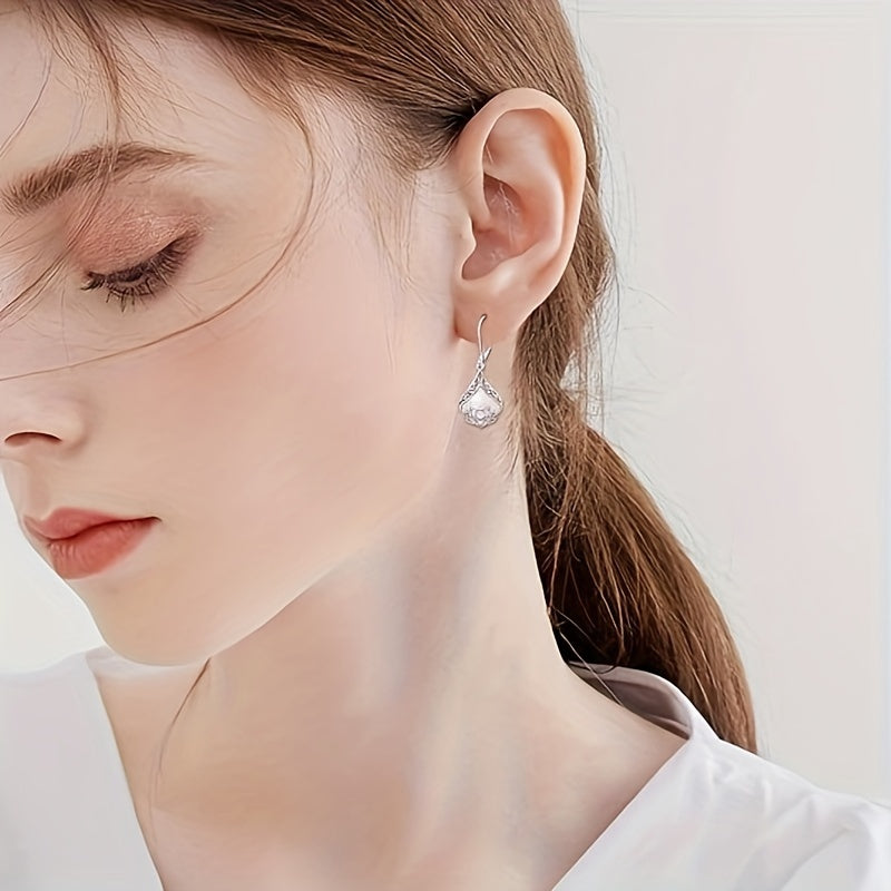 Lotus Earrings 925 Sterling Silver Teardrop Rose Quartz Dangle Earrings For Women Gemstone Jewelry