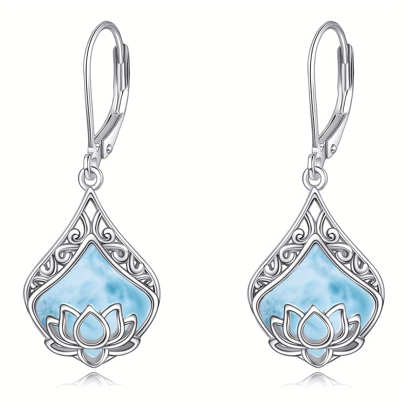 Lotus Earrings 925 Sterling Silver Teardrop Rose Quartz Dangle Earrings For Women Gemstone Jewelry