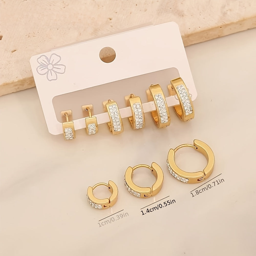6pcs Elegant Hoop Earrings Set, Stainless Steel, Perfect for Daily Wear and Mother's Day Gifts