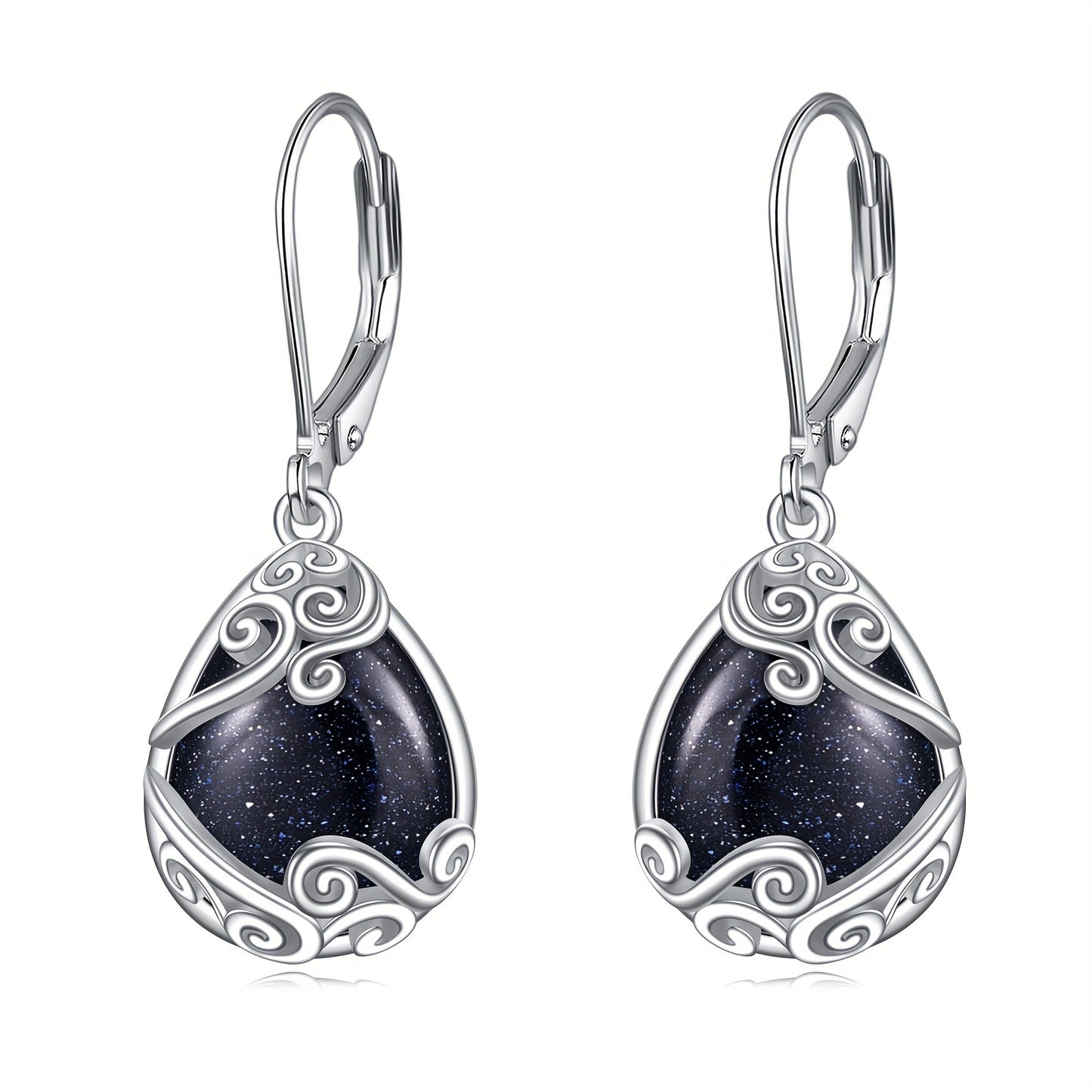 925 Sterling Silver Blue Sandstone Drop Dangle Teardrop Earrings Leverback Earrings For Women Jewelry Gifts