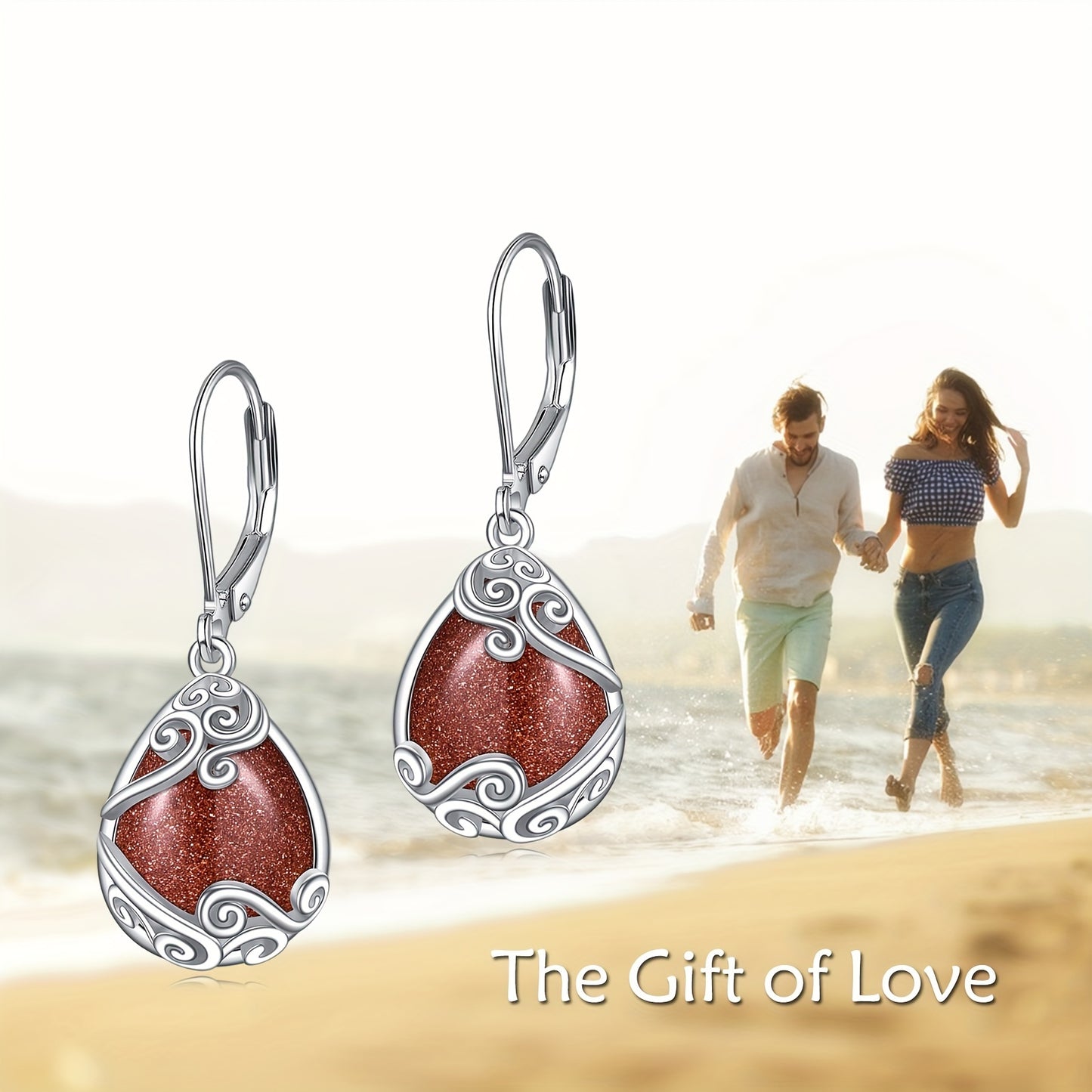 925 Sterling Silver Gold Sand Stone Filigree Drop Dangle Teardrop Earrings Leverback Earrings For Women Jewelry Gifts