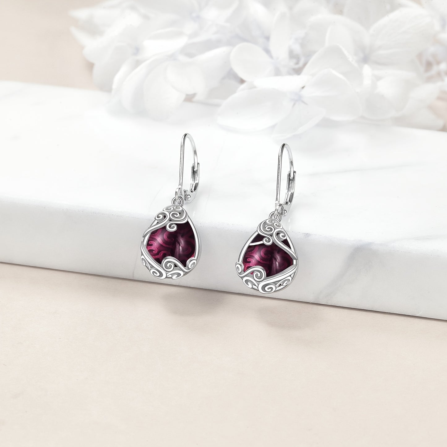 925 Sterling Silver Amethyst Drop Earrings Filigree Teardrop Dangle Earrings Jewelry Gifts For Women Mother Daughter
